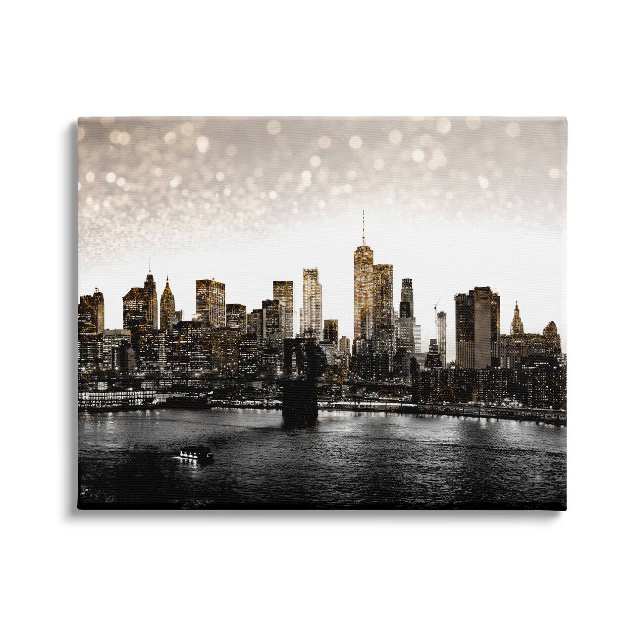 Stupell Industries New York Evening City Skyline Brooklyn Bridge Manhattan Canvas Wall Art